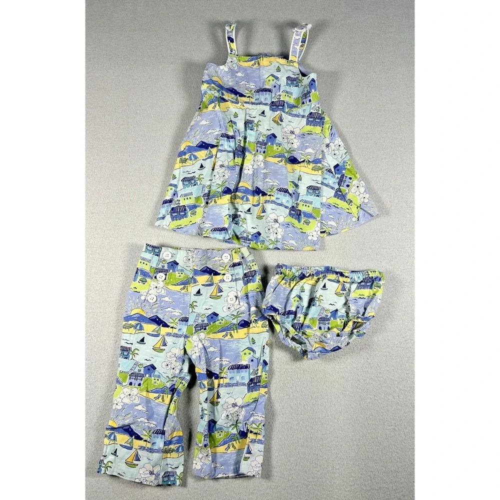VTG Gymboree Girls 3 Piece Set 12-18 Months Vacation Time Y2K Dress Pants Blue